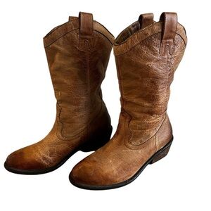 Jessica Simpson Rosanna Brown Distressed Leather Western Boots Womens Size 6.5